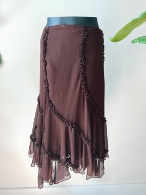 2006 Vintage Le Chateau | Brown Ruffle Layered Maxi Skirt